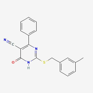 molecular formula C19H15N3OS B11373210 2-{[(3-Methylphenyl)methyl]sulfanyl}-6-oxo-4-phenyl-1,6-dihydropyrimidine-5-carbonitrile 