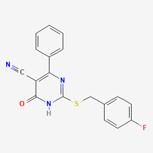 molecular formula C18H12FN3OS B11373217 2-[(4-fluorophenyl)methylsulfanyl]-6-oxo-4-phenyl-1H-pyrimidine-5-carbonitrile 