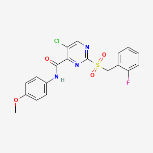 molecular formula C19H15ClFN3O4S B11373327 5-chloro-2-[(2-fluorobenzyl)sulfonyl]-N-(4-methoxyphenyl)pyrimidine-4-carboxamide 