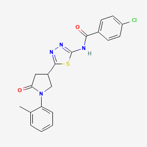 molecular formula C20H17ClN4O2S B11373360 4-chloro-N-{5-[1-(2-methylphenyl)-5-oxopyrrolidin-3-yl]-1,3,4-thiadiazol-2-yl}benzamide 