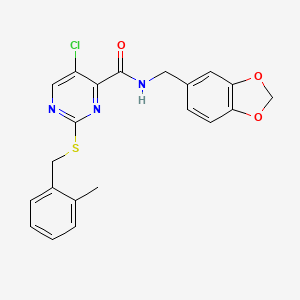 N-(1,3-benzodioxol-5-ylmethyl)-5-chloro-2-[(2-methylbenzyl)sulfanyl]pyrimidine-4-carboxamide