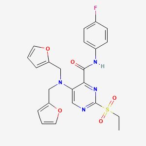 molecular formula C23H21FN4O5S B11373712 5-[bis(furan-2-ylmethyl)amino]-2-(ethylsulfonyl)-N-(4-fluorophenyl)pyrimidine-4-carboxamide 