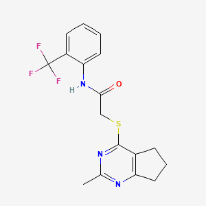 2-((2-methyl-6,7-dihydro-5H-cyclopenta[d]pyrimidin-4-yl)thio)-N-(2-(trifluoromethyl)phenyl)acetamide