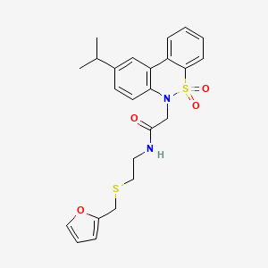 molecular formula C24H26N2O4S2 B11373775 N-{2-[(2-Furylmethyl)sulfanyl]ethyl}-2-(9-isopropyl-5,5-dioxido-6H-dibenzo[C,E][1,2]thiazin-6-YL)acetamide 