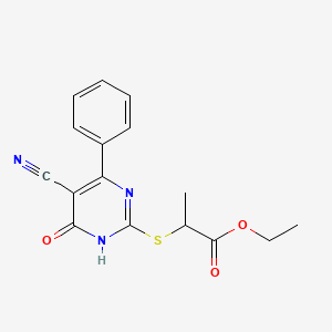 molecular formula C16H15N3O3S B11373815 Ethyl 2-[(5-cyano-6-oxo-4-phenyl-1,6-dihydropyrimidin-2-YL)sulfanyl]propanoate 