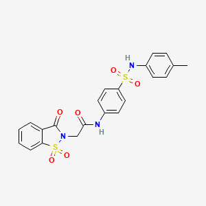 molecular formula C22H19N3O6S2 B11373929 2-(1,1-dioxido-3-oxo-1,2-benzothiazol-2(3H)-yl)-N-{4-[(4-methylphenyl)sulfamoyl]phenyl}acetamide 