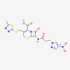 3-{[(5-methyl-1,3,4-thiadiazol-2-yl)sulfanyl]methyl}-7-{[3-(4-nitro-1H-pyrazol-1-yl)propanoyl]amino}-8-oxo-5-thia-1-azabicyclo[4.2.0]oct-2-ene-2-carboxylic acid