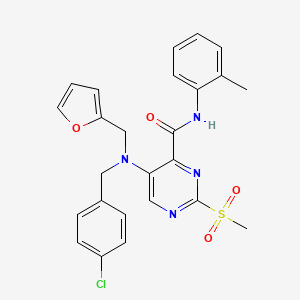 molecular formula C25H23ClN4O4S B11374044 5-[(4-chlorobenzyl)(furan-2-ylmethyl)amino]-N-(2-methylphenyl)-2-(methylsulfonyl)pyrimidine-4-carboxamide 