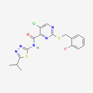 molecular formula C17H15ClFN5OS2 B11374069 5-chloro-2-[(2-fluorobenzyl)sulfanyl]-N-[5-(propan-2-yl)-1,3,4-thiadiazol-2-yl]pyrimidine-4-carboxamide 