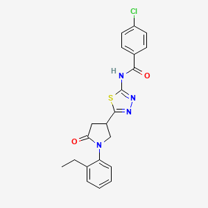 molecular formula C21H19ClN4O2S B11374293 4-chloro-N-{5-[1-(2-ethylphenyl)-5-oxopyrrolidin-3-yl]-1,3,4-thiadiazol-2-yl}benzamide 