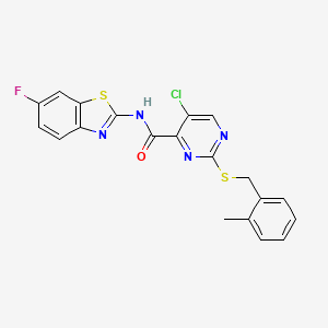 molecular formula C20H14ClFN4OS2 B11374593 5-chloro-N-(6-fluoro-1,3-benzothiazol-2-yl)-2-[(2-methylbenzyl)sulfanyl]pyrimidine-4-carboxamide 