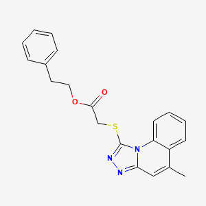 molecular formula C21H19N3O2S B11374619 Phenethyl 2-((5-methyl-[1,2,4]triazolo[4,3-a]quinolin-1-yl)thio)acetate 