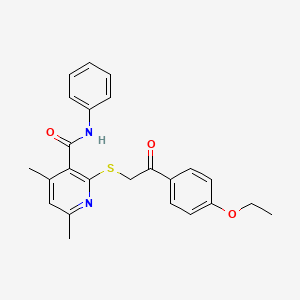 molecular formula C24H24N2O3S B11374661 2-{[2-(4-ethoxyphenyl)-2-oxoethyl]sulfanyl}-4,6-dimethyl-N-phenylpyridine-3-carboxamide 