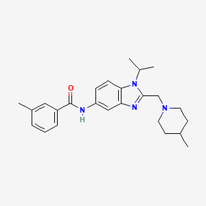 molecular formula C25H32N4O B11374813 3-methyl-N-{2-[(4-methylpiperidin-1-yl)methyl]-1-(propan-2-yl)-1H-benzimidazol-5-yl}benzamide 