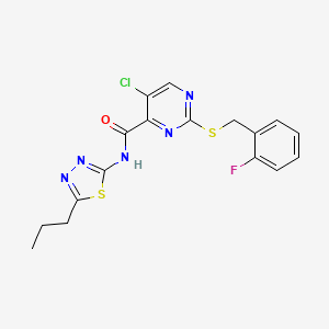 molecular formula C17H15ClFN5OS2 B11375008 5-chloro-2-[(2-fluorobenzyl)sulfanyl]-N-(5-propyl-1,3,4-thiadiazol-2-yl)pyrimidine-4-carboxamide 