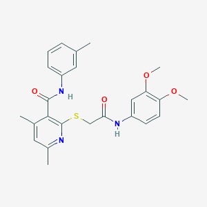 molecular formula C25H27N3O4S B11375020 2-({2-[(3,4-dimethoxyphenyl)amino]-2-oxoethyl}sulfanyl)-4,6-dimethyl-N-(3-methylphenyl)pyridine-3-carboxamide 