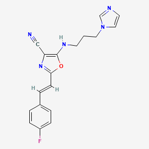 2-[(E)-2-(4-fluorophenyl)ethenyl]-5-{[3-(1H-imidazol-1-yl)propyl]amino}-1,3-oxazole-4-carbonitrile