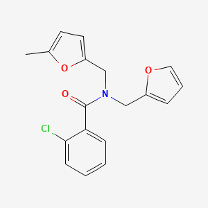 molecular formula C18H16ClNO3 B11375154 2-chloro-N-(furan-2-ylmethyl)-N-[(5-methylfuran-2-yl)methyl]benzamide 