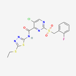 molecular formula C16H13ClFN5O3S3 B11375266 5-chloro-N-[5-(ethylsulfanyl)-1,3,4-thiadiazol-2-yl]-2-[(2-fluorobenzyl)sulfonyl]pyrimidine-4-carboxamide 