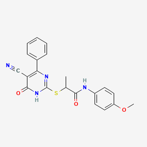 molecular formula C21H18N4O3S B11375612 2-[(5-Cyano-6-oxo-4-phenyl-1,6-dihydropyrimidin-2-YL)sulfanyl]-N-(4-methoxyphenyl)propanamide 