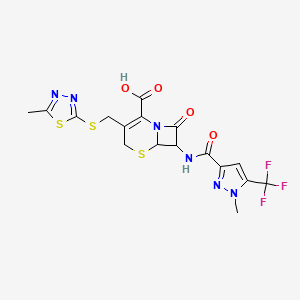 3-{[(5-methyl-1,3,4-thiadiazol-2-yl)sulfanyl]methyl}-7-({[1-methyl-5-(trifluoromethyl)-1H-pyrazol-3-yl]carbonyl}amino)-8-oxo-5-thia-1-azabicyclo[4.2.0]oct-2-ene-2-carboxylic acid