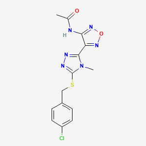 molecular formula C14H13ClN6O2S B11375960 N-(4-{5-[(4-chlorobenzyl)sulfanyl]-4-methyl-4H-1,2,4-triazol-3-yl}-1,2,5-oxadiazol-3-yl)acetamide 