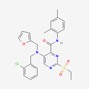 molecular formula C27H27ClN4O4S B11376160 5-[(2-chlorobenzyl)(furan-2-ylmethyl)amino]-N-(2,4-dimethylphenyl)-2-(ethylsulfonyl)pyrimidine-4-carboxamide 