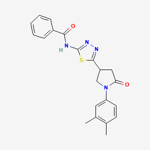 molecular formula C21H20N4O2S B11376201 N-{5-[1-(3,4-dimethylphenyl)-5-oxopyrrolidin-3-yl]-1,3,4-thiadiazol-2-yl}benzamide 