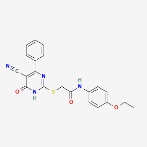 molecular formula C22H20N4O3S B11376229 2-[(5-Cyano-6-oxo-4-phenyl-1,6-dihydropyrimidin-2-YL)sulfanyl]-N-(4-ethoxyphenyl)propanamide 