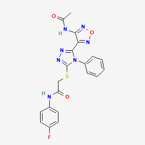 molecular formula C20H16FN7O3S B11376289 2-({5-[4-(acetylamino)-1,2,5-oxadiazol-3-yl]-4-phenyl-4H-1,2,4-triazol-3-yl}sulfanyl)-N-(4-fluorophenyl)acetamide 