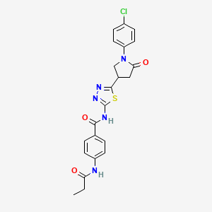 molecular formula C22H20ClN5O3S B11376348 N-{5-[1-(4-chlorophenyl)-5-oxopyrrolidin-3-yl]-1,3,4-thiadiazol-2-yl}-4-(propanoylamino)benzamide 