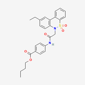 molecular formula C27H28N2O5S B11376449 butyl 4-{[(9-ethyl-5,5-dioxido-6H-dibenzo[c,e][1,2]thiazin-6-yl)acetyl]amino}benzoate CAS No. 932890-95-4