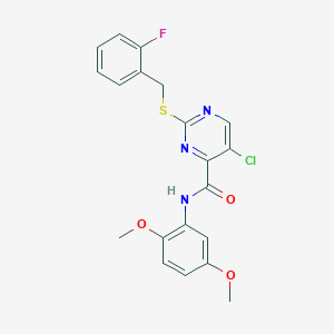 molecular formula C20H17ClFN3O3S B11376616 5-chloro-N-(2,5-dimethoxyphenyl)-2-[(2-fluorobenzyl)sulfanyl]pyrimidine-4-carboxamide 