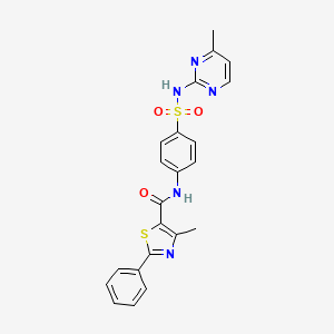 molecular formula C22H19N5O3S2 B11376662 4-methyl-N-{4-[(4-methylpyrimidin-2-yl)sulfamoyl]phenyl}-2-phenyl-1,3-thiazole-5-carboxamide 