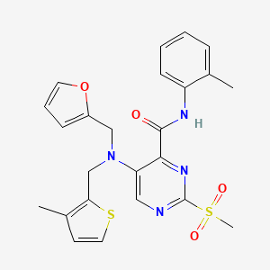 molecular formula C24H24N4O4S2 B11376666 5-{(furan-2-ylmethyl)[(3-methylthiophen-2-yl)methyl]amino}-N-(2-methylphenyl)-2-(methylsulfonyl)pyrimidine-4-carboxamide 