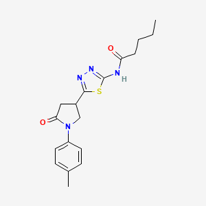 molecular formula C18H22N4O2S B11376783 N-{5-[1-(4-methylphenyl)-5-oxopyrrolidin-3-yl]-1,3,4-thiadiazol-2-yl}pentanamide 