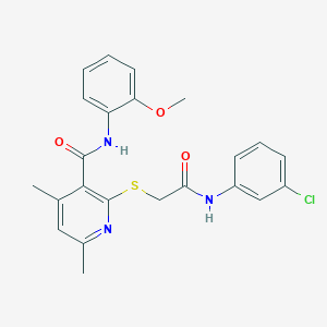 molecular formula C23H22ClN3O3S B11377139 2-({2-[(3-chlorophenyl)amino]-2-oxoethyl}sulfanyl)-N-(2-methoxyphenyl)-4,6-dimethylpyridine-3-carboxamide 