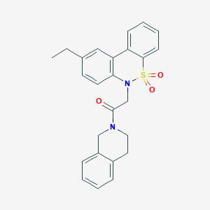 molecular formula C25H24N2O3S B11377224 1-(3,4-Dihydro-2(1H)-isoquinolinyl)-2-(9-ethyl-5,5-dioxido-6H-dibenzo[C,E][1,2]thiazin-6-YL)ethanone 