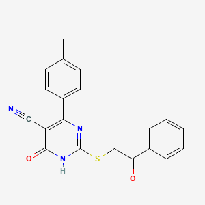 molecular formula C20H15N3O2S B11377236 6-(4-methylphenyl)-4-oxo-2-phenacylsulfanyl-1H-pyrimidine-5-carbonitrile 