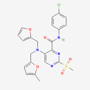 molecular formula C23H21ClN4O5S B11377400 N-(4-chlorophenyl)-5-{(furan-2-ylmethyl)[(5-methylfuran-2-yl)methyl]amino}-2-(methylsulfonyl)pyrimidine-4-carboxamide 