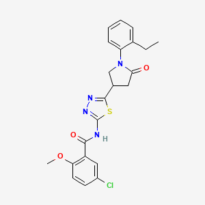 molecular formula C22H21ClN4O3S B11377572 5-chloro-N-{5-[1-(2-ethylphenyl)-5-oxopyrrolidin-3-yl]-1,3,4-thiadiazol-2-yl}-2-methoxybenzamide 