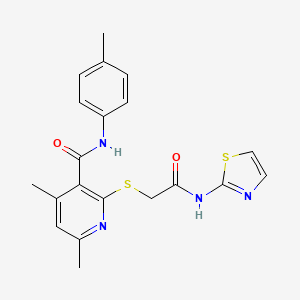 molecular formula C20H20N4O2S2 B11377846 4,6-dimethyl-N-(4-methylphenyl)-2-{[2-oxo-2-(1,3-thiazol-2-ylamino)ethyl]sulfanyl}pyridine-3-carboxamide 