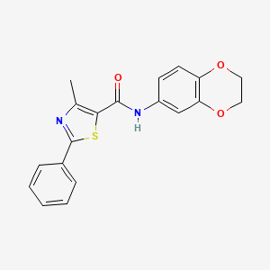 molecular formula C19H16N2O3S B11377887 N-(2,3-dihydro-1,4-benzodioxin-6-yl)-4-methyl-2-phenyl-1,3-thiazole-5-carboxamide 