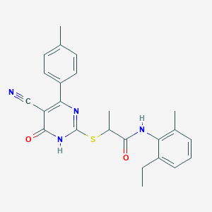 2-{[5-Cyano-4-(4-methylphenyl)-6-oxo-1,6-dihydropyrimidin-2-YL]sulfanyl}-N-(2-ethyl-6-methylphenyl)propanamide