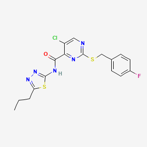 molecular formula C17H15ClFN5OS2 B11378109 5-chloro-2-[(4-fluorobenzyl)sulfanyl]-N-(5-propyl-1,3,4-thiadiazol-2-yl)pyrimidine-4-carboxamide 