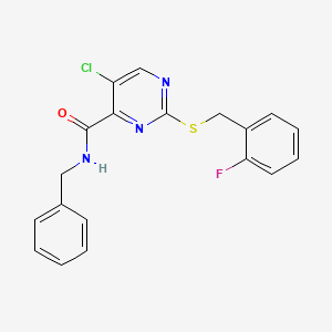 N-benzyl-5-chloro-2-[(2-fluorobenzyl)sulfanyl]pyrimidine-4-carboxamide