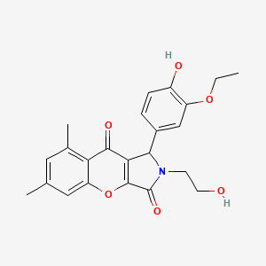 molecular formula C23H23NO6 B11378310 1-(3-Ethoxy-4-hydroxyphenyl)-2-(2-hydroxyethyl)-6,8-dimethyl-1,2-dihydrochromeno[2,3-c]pyrrole-3,9-dione 