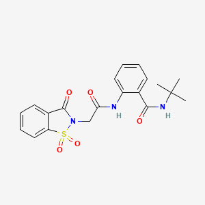 molecular formula C20H21N3O5S B11378331 N-tert-butyl-2-{[(1,1-dioxido-3-oxo-1,2-benzothiazol-2(3H)-yl)acetyl]amino}benzamide 