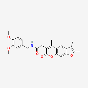 molecular formula C25H25NO6 B11378346 N-(3,4-dimethoxybenzyl)-2-(2,3,5-trimethyl-7-oxo-7H-furo[3,2-g]chromen-6-yl)acetamide 