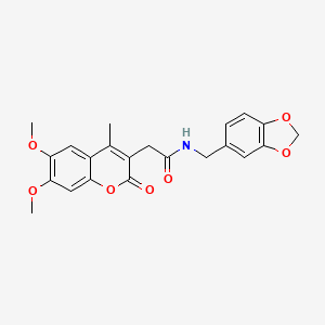 molecular formula C22H21NO7 B11378411 N-(1,3-benzodioxol-5-ylmethyl)-2-(6,7-dimethoxy-4-methyl-2-oxo-2H-chromen-3-yl)acetamide 